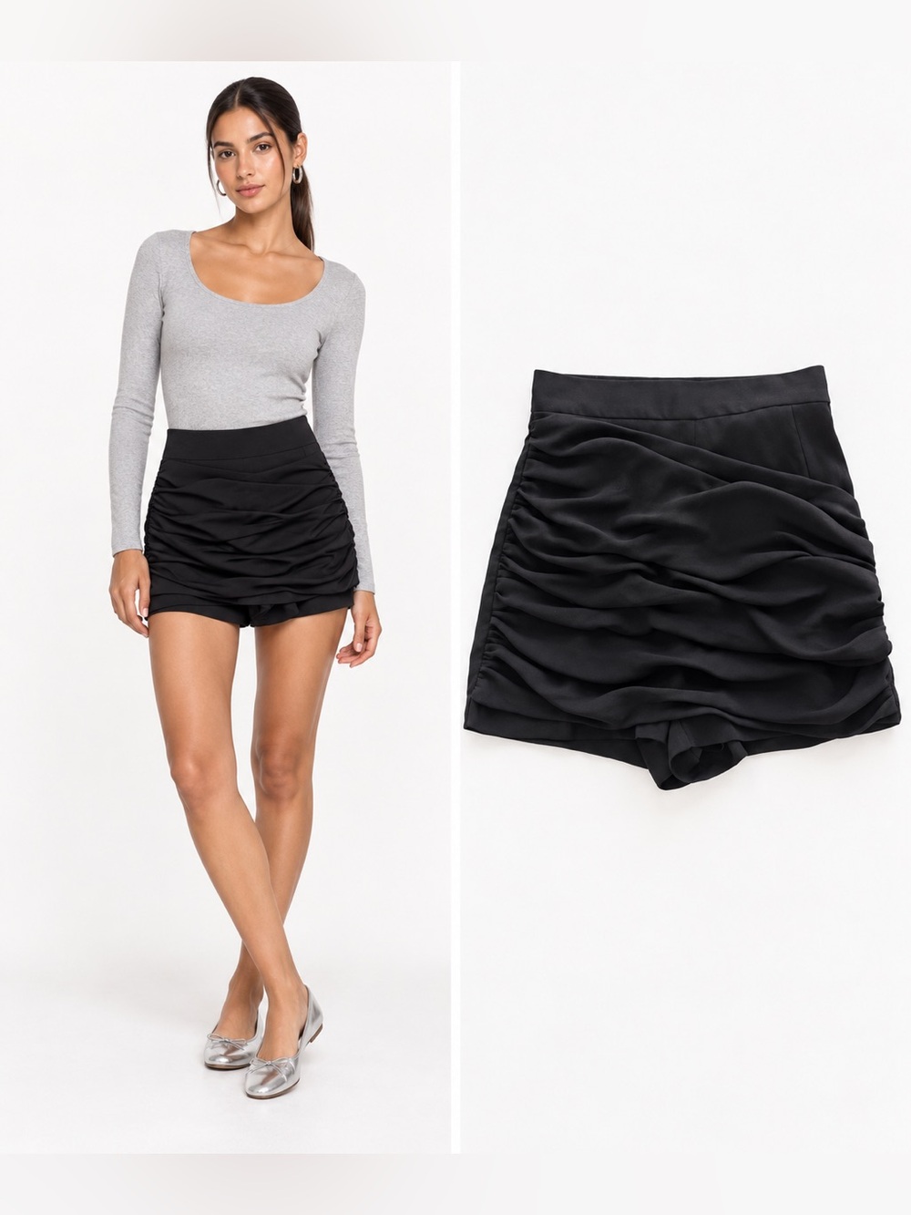 New! Sandro Paris Luiza Black Ruched Draped Skort Shorts FR 36 / US 4